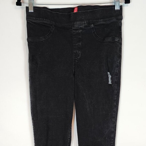 Spanx Vintage Distressed Ankle Skinny Jeans Vintage Black Stretch Tummy Panel Md - Picture 3 of 13